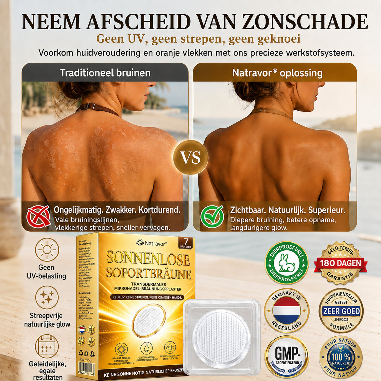 ⭐ 𝗡𝗮𝘁𝗿𝗮𝘃𝗼𝗿® Micronaald-bruiningspatch: Natuurlijke bronzen glow zonder UV & DHA