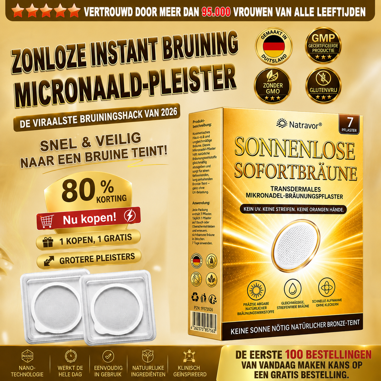 ⭐ 𝗡𝗮𝘁𝗿𝗮𝘃𝗼𝗿® Micronaald-bruiningspatch: Natuurlijke bronzen glow zonder UV & DHA