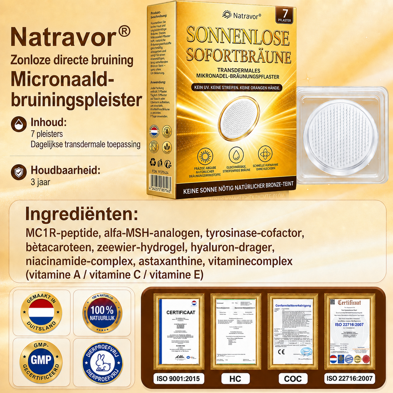 ⭐ 𝗡𝗮𝘁𝗿𝗮𝘃𝗼𝗿® Micronaald-bruiningspatch: Natuurlijke bronzen glow zonder UV & DHA