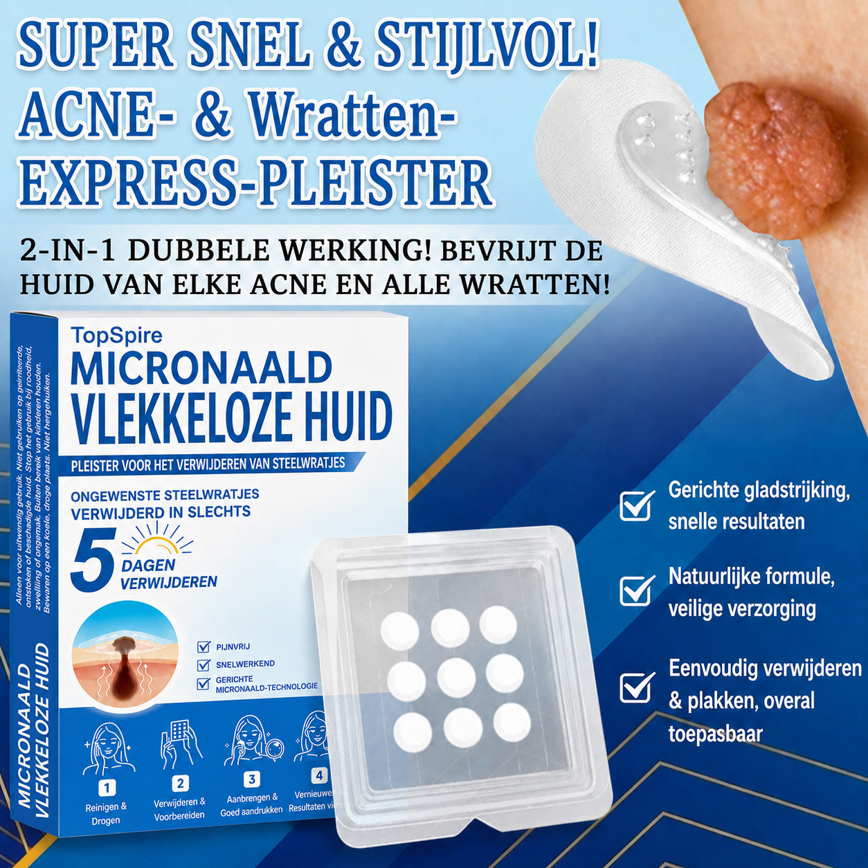 Officiële merkshop | 🎉 TopSpire® 2-in-1 Micro-naald & Hydrocolloïde Pleisters | Voor verheven moedervlekken, acne, platte wratten & huidaanhangsels